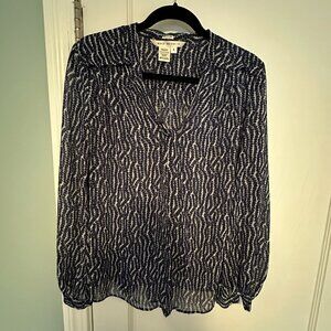 Max Studio Womens Sheer Button Up Neck Tie Blouse Top S Small
